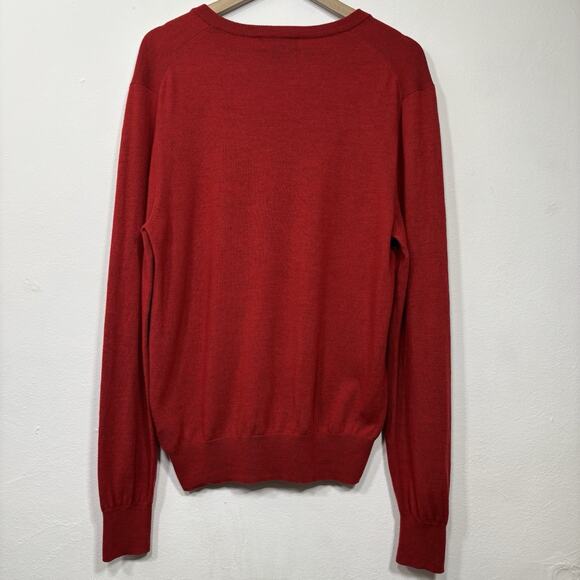 Brooks Brothers Men's Sweater Red Large V Neck Long Sleeve Saxxon Wool Pullover - Picture 2 of 7